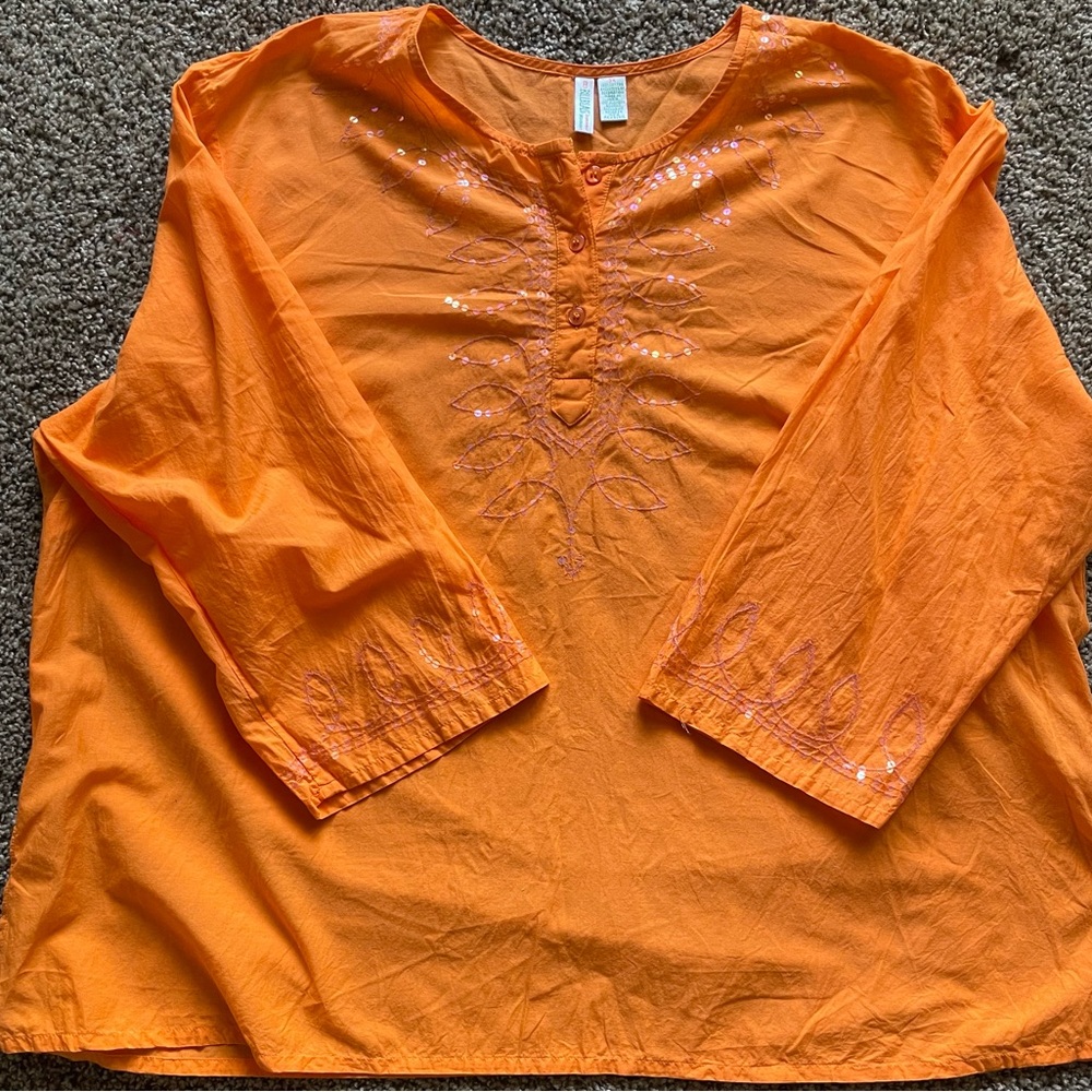 Bill Blass Vibrant Orange Tunic with Embroidery